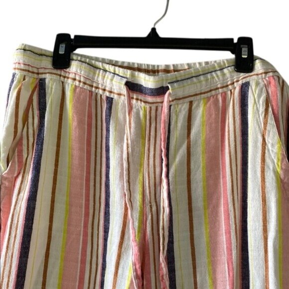 Old Navy Womens Striped Linen Blend Pants M Pink/Yellow/White Elastic Waist & Dr - Picture 5 of 6